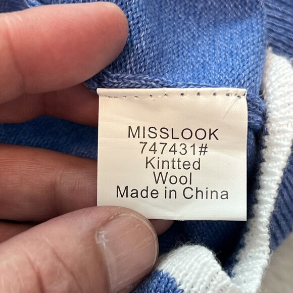 MISSLOOK Womens Blue Knitted Wool Pullover Sweater Scallop Hem Size Medium - Picture 6 of 10